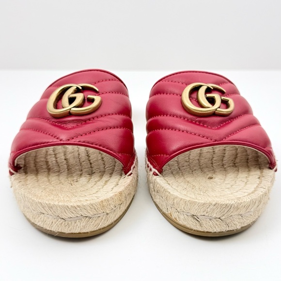 Gucci Charlotte Matelesse Espadrille Marmont Slide Sandal Hibiscus Red Leather 8 - Picture 6 of 16